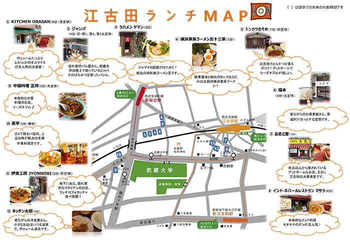 武蔵大学近辺ランチスポットマップ